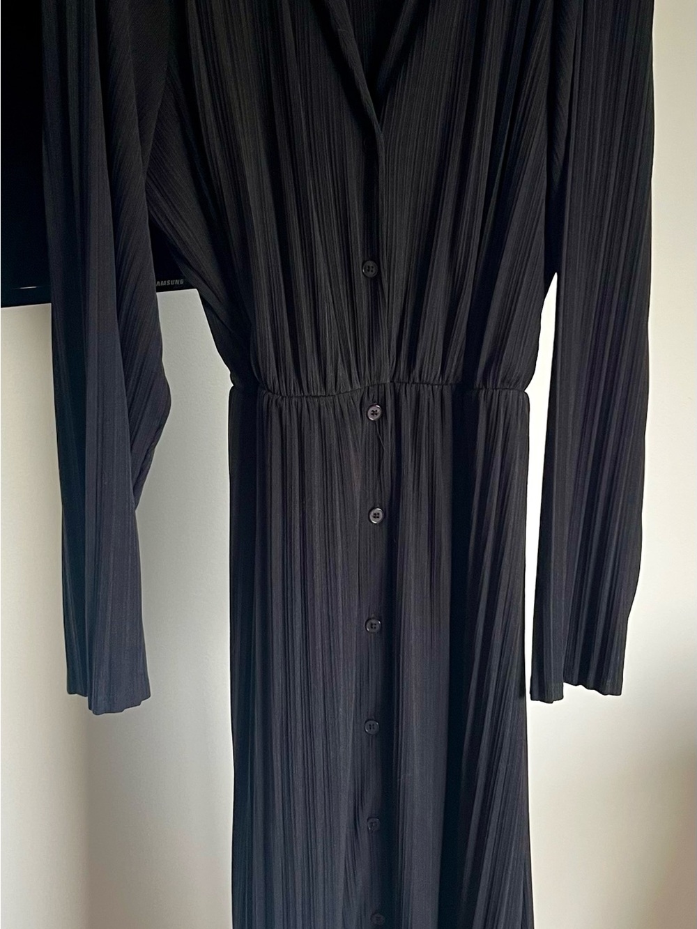 Black Long Sleeve Button-Front Dress